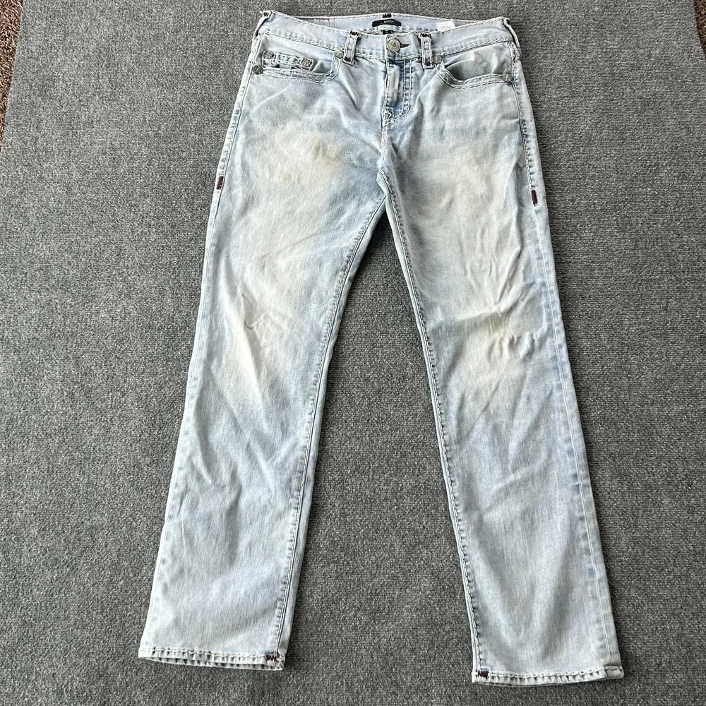 True Religion Ricky Jeans Mens 34x34 Blue Light Wash Straight Lot 2‎ No Flap